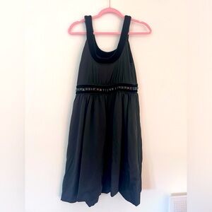 100% Silk Vivienne Tam Black Sleeveless Velvet Trim Embellishment Dress US 6